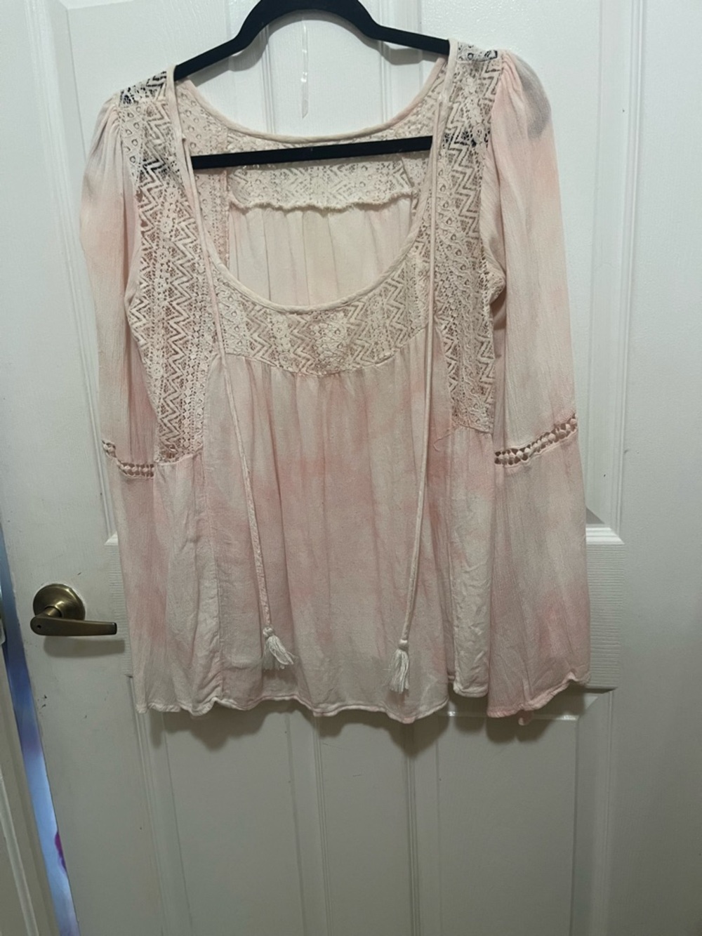 Women's Embroidered Scoop-Neck Peasant Blouse — Light Pink